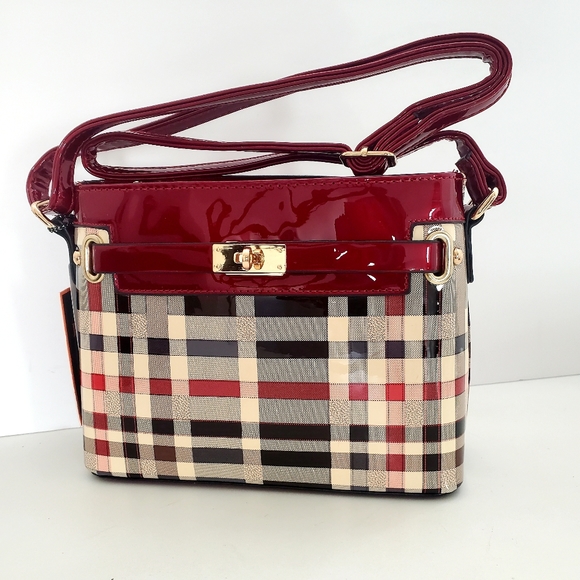 Diophy Red Checkered Patent Leather Crossbody Purse - Picture 4 of 10